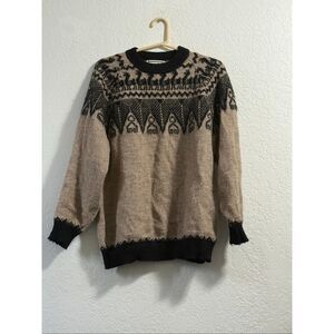 Vintage Knit Alpaca Connection Wool Sweater  Peru  Llama  Tan Brown Black XL